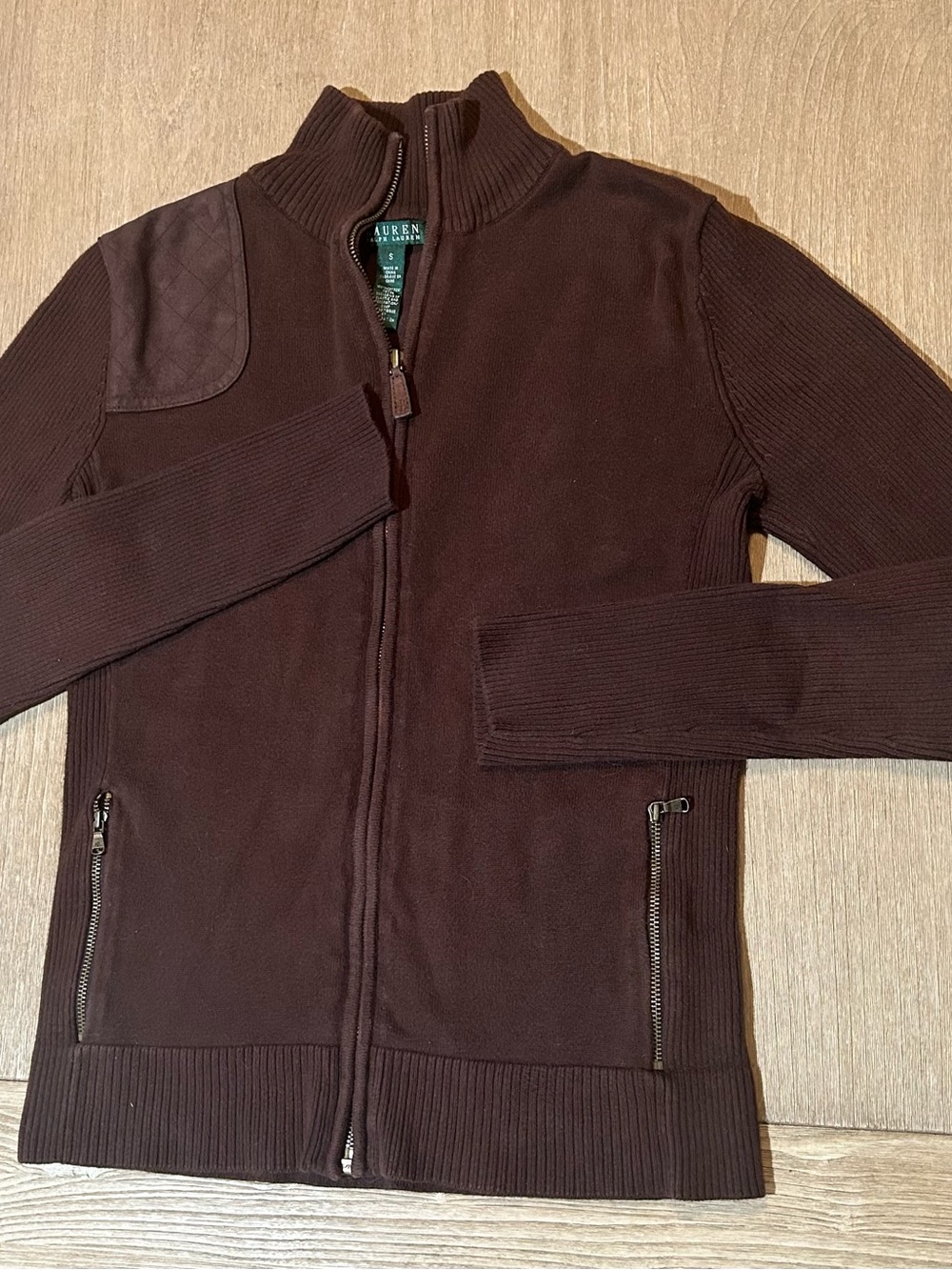 Lauren Ralph Lauren Women's Full Zip Ribbed Knit Sweater Jacket - Brown - Size S